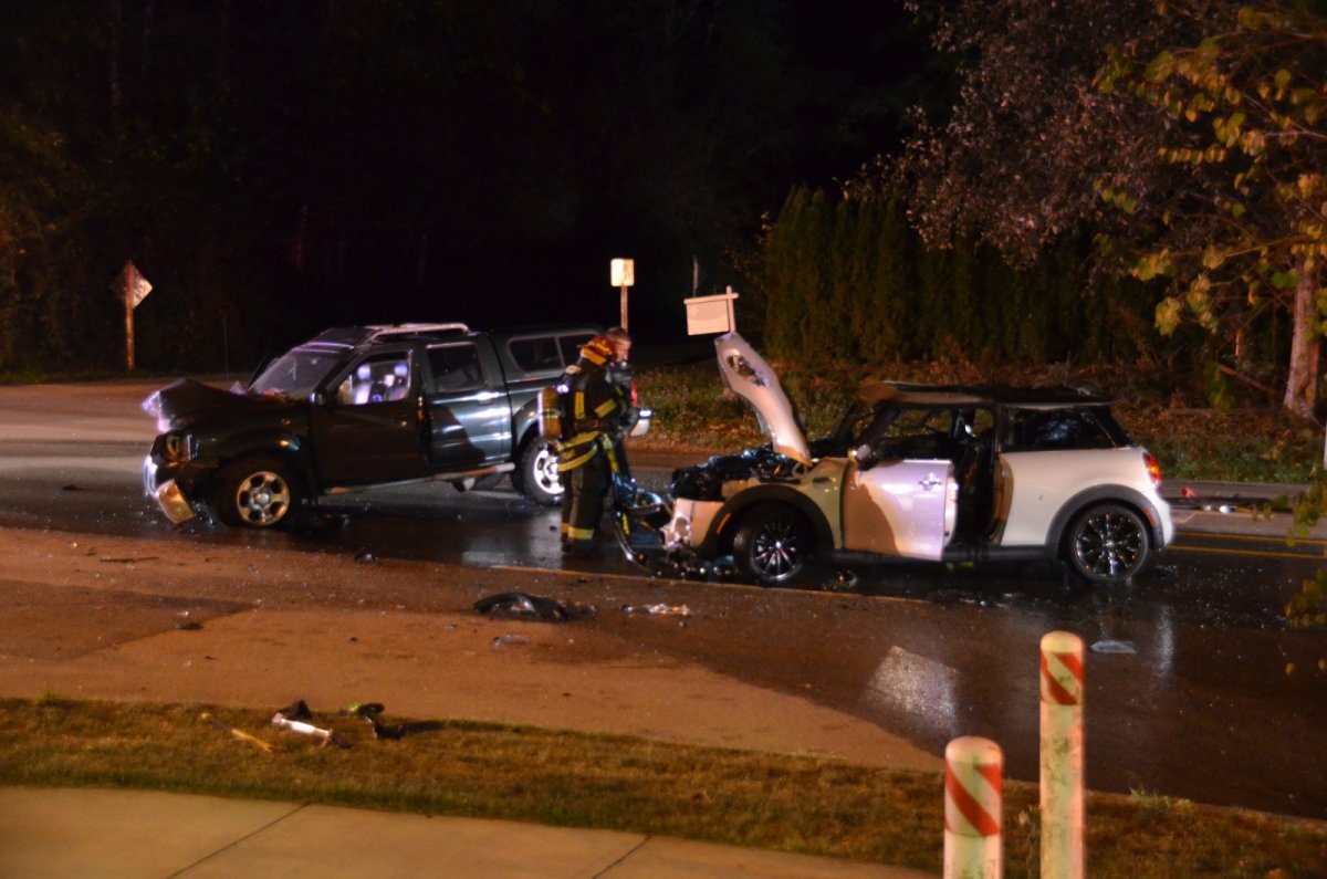 The occupants of these two vehicles involved in a fiery head-on collision Wednesday night walked away from the collision without serious injuries.