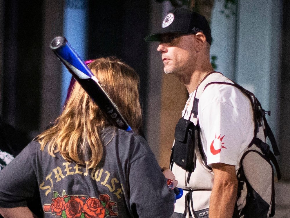 Michael Reinoehl is seen during a protest in front of Mayor Ted Wheeler\’s residence Friday, Aug. 28, 2020, in Portland, Ore. Reinoehl, suspected of fatally shooting a supporter of a right-wing group in Portland last week, was killed Thursday, Sept. 3, as investigators moved in to arrest him, a senior Justice Department official told The Associated Press. Reinoehl, 48, was killed as a federal task force attempted to apprehend him in Lacey, Wash., the official said. Reinoehl was the prime suspect in the killing of 39-year-old Aaron “Jay” Danielson, who was shot in the chest Saturday night, the official said.