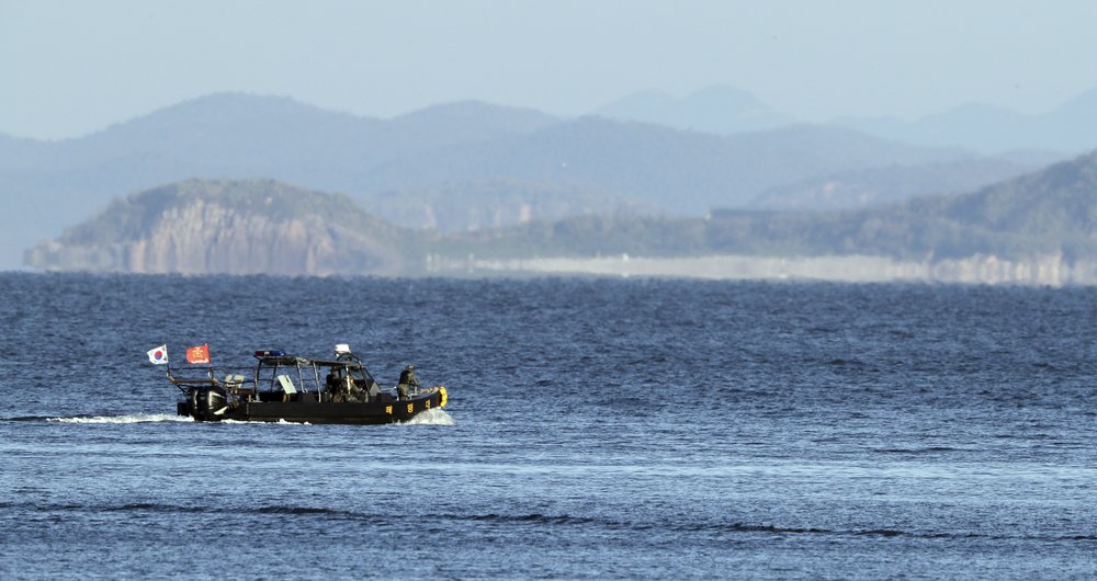 A South Korean marine boat patrols near Yeonpyeong island, South Korea, Sunday, Sept. 27, 2020. North Korea accused South Korea of sending ships across the disputed sea boundary to find the body of a man recently killed by North Korean troops, warning Sunday the alleged intrusion could escalate tensions. 