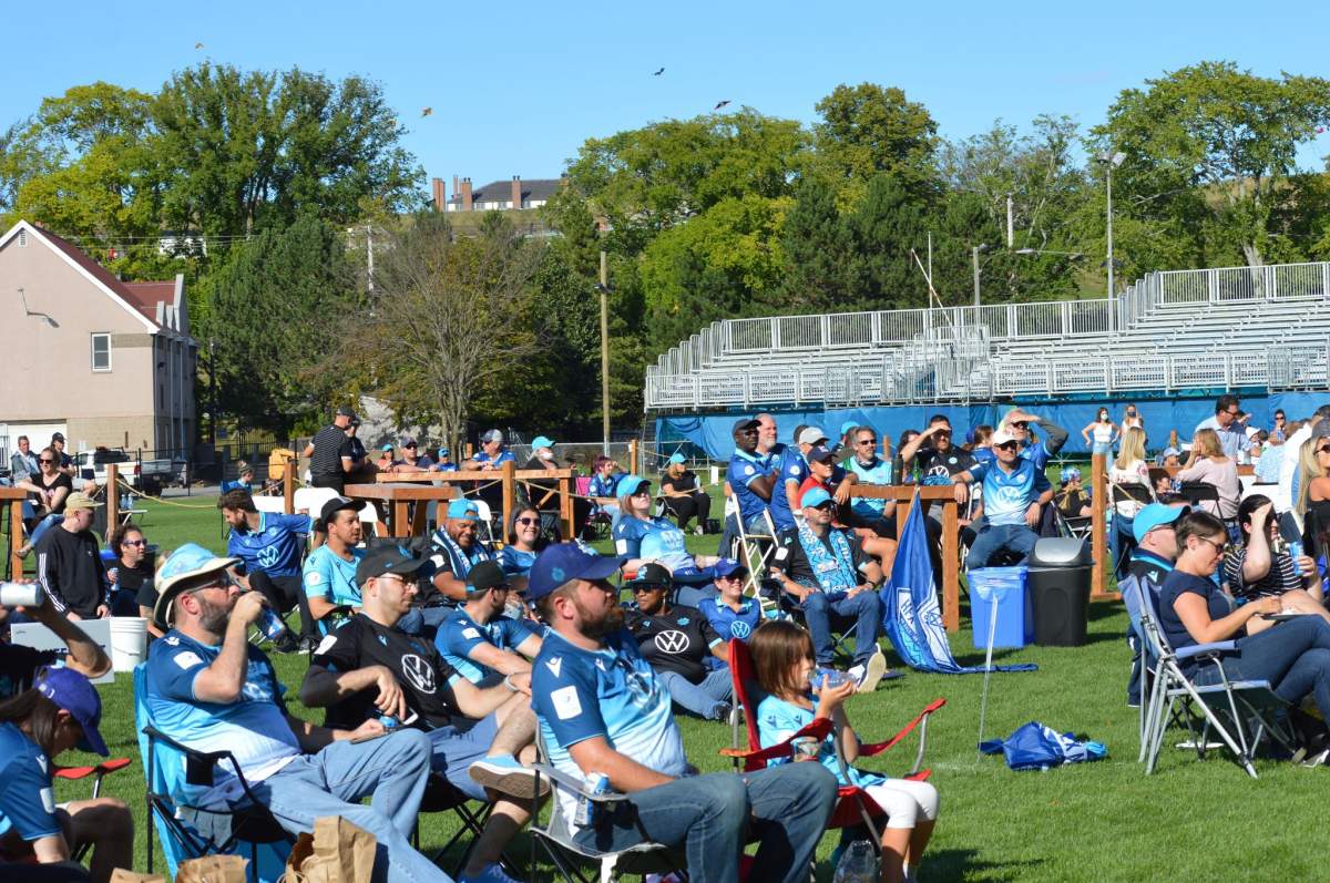 Socially distanced fans take in an HFX Wanderers game at the Wanderers grounds on Sept. 12, 2020.