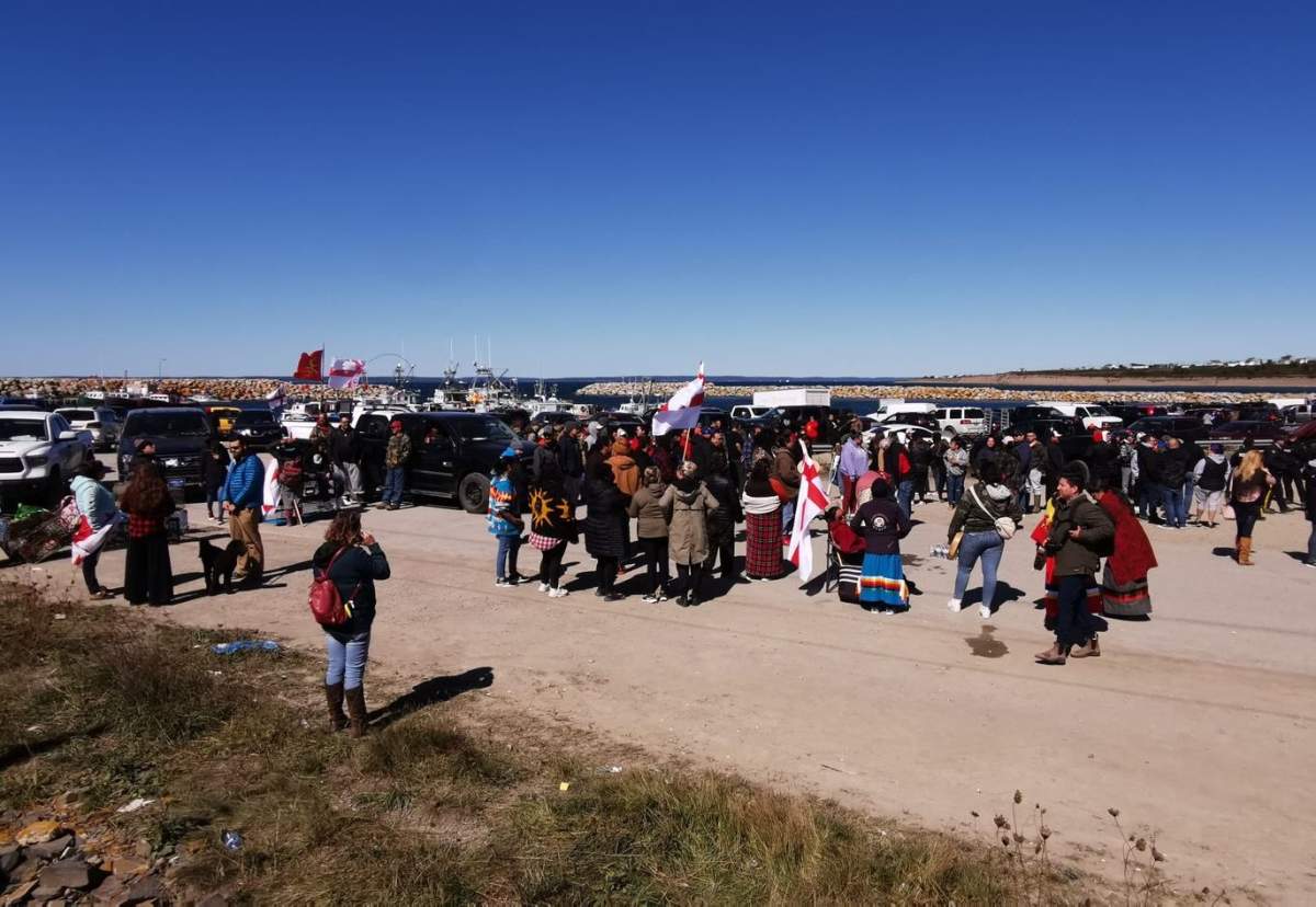 Supporters of the Sipekne’katik First Nation lobster fishery gather in Saulnierville, N.S., on Sept. 20, 2020.