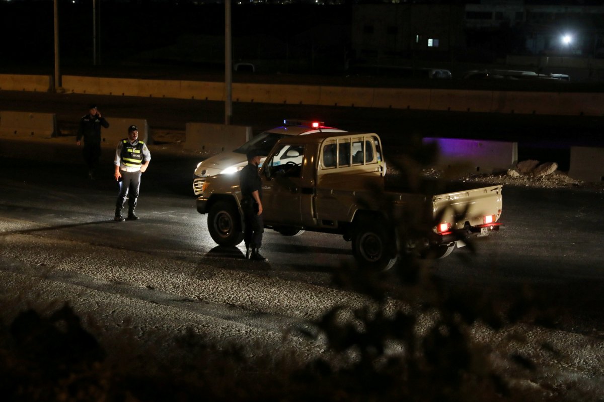 Jordanian police check point close the highway between Jordanian capital of Amman and the city of Zarqa, after of large explosions at a Jordanian army base outside the city of Zarqa on the northeastern edge of capital Amman, Jordan, September 11, 2020. 