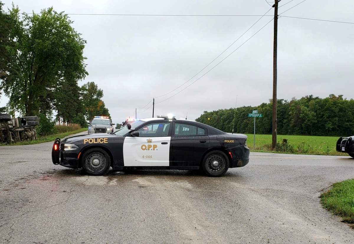 OPP say a garbage truck was northbound when it left the road and rolled into a ditch. 