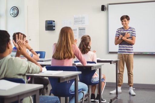 A mockup image of a BioCloud device in a classroom setting.