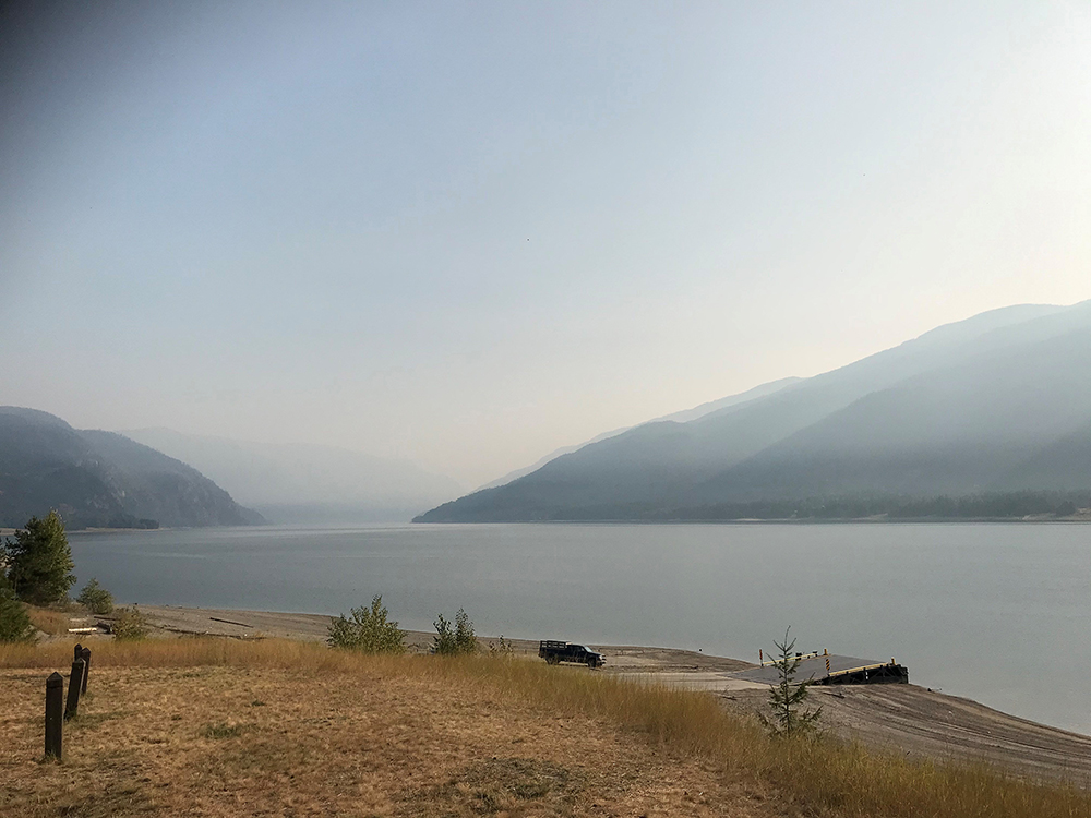 Smoky skies above the Arrow Lakes in B.C.’s Interior on Saturday.