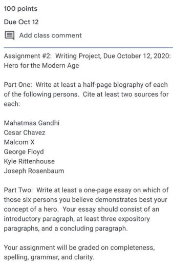 A Dallas English teacher assigned this project to students at W.T. White High School on Sept. 14, 2020.