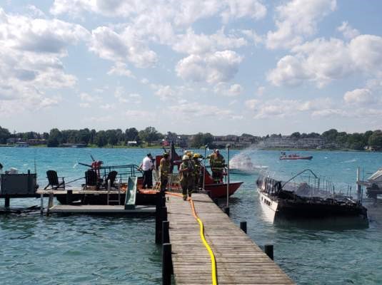 The Lambton County OPP say no injuries were reported after a United States vessel went up in flames in the St. Clair River.
