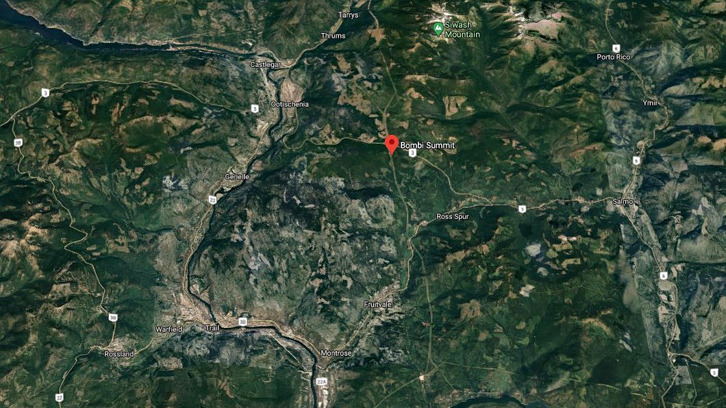 A map showing the location of Bombi Summit in B.C.'s West Kootenay region. Interior Health says around 150 campers gathered there, Sept. 12-13, but added there are no confirmed cases of COVID-19 from the event.