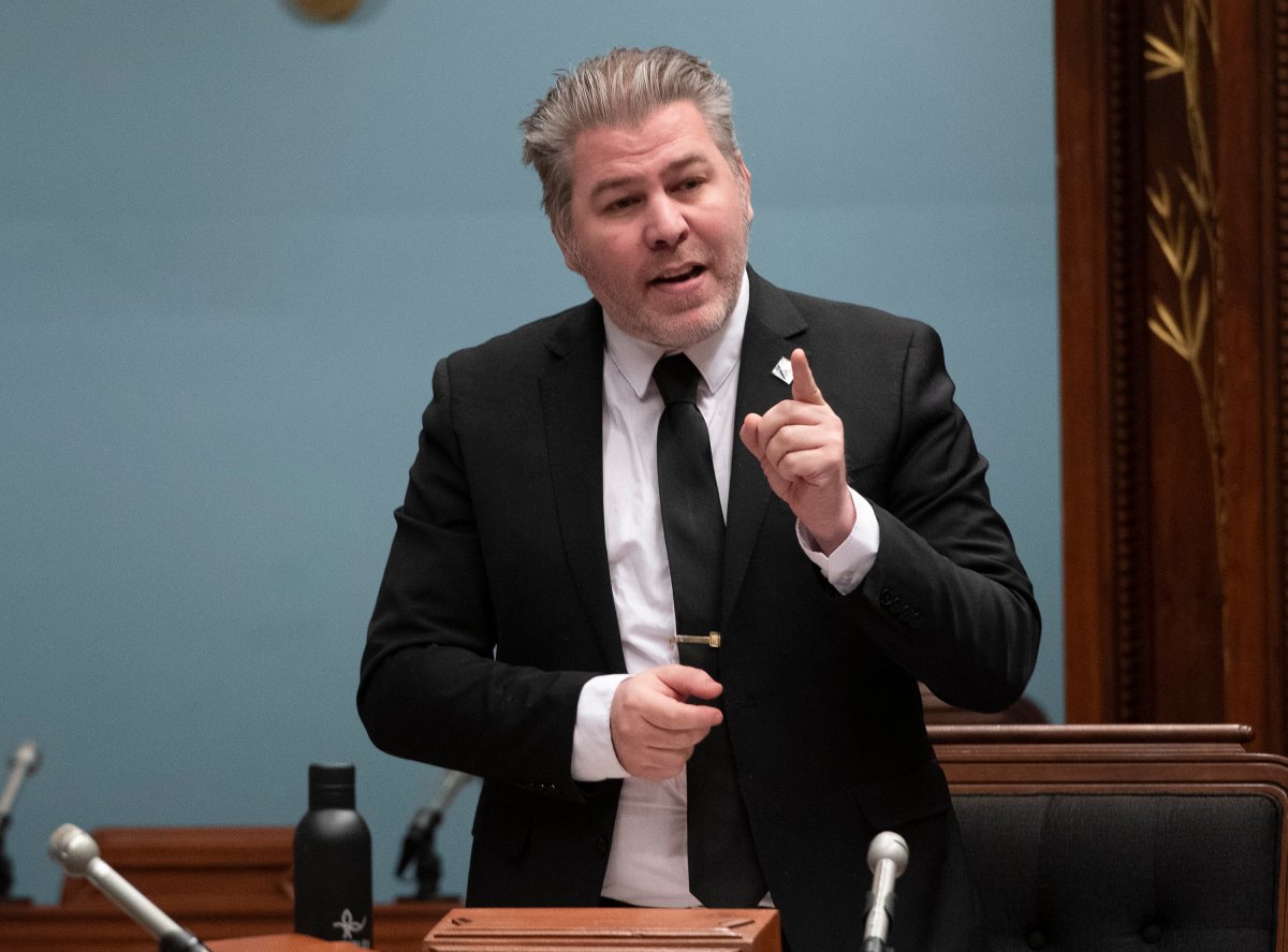 Parti Quebecois Leader Pascal Berube questions the government as the National Assembly resumes with limited attendance of members during the COVID-19 pandemic, Wednesday, May 13, 2020 at the legislature in Quebec City. 