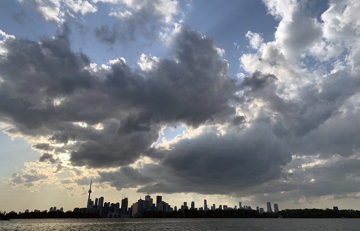 The city skyline is seen from Lake Ontario, Toronto, Ont., June 3, 2020.