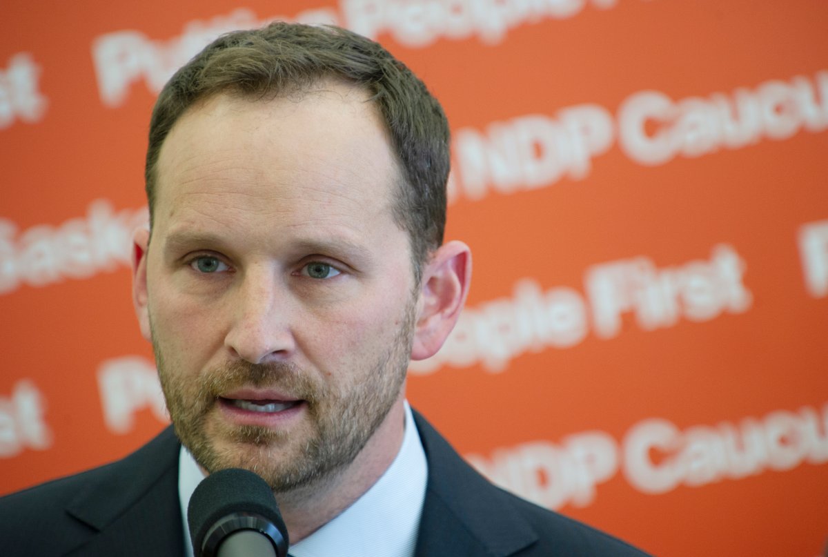 Saskatchewan NDP Leader Ryan Meili takes questions from reporters before the province's budget release and a mini-sitting at Saskatchewan's Legislative Building in Regina on Monday, June 15, 2020. 