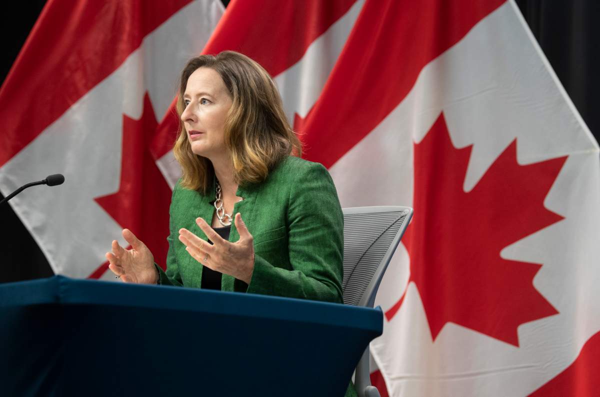 Senior Deputy Governor of the Bank of Canada Carolyn Wilkins responds to a question during a news conference, Wednesday, July 15, 2020 in Ottawa. 