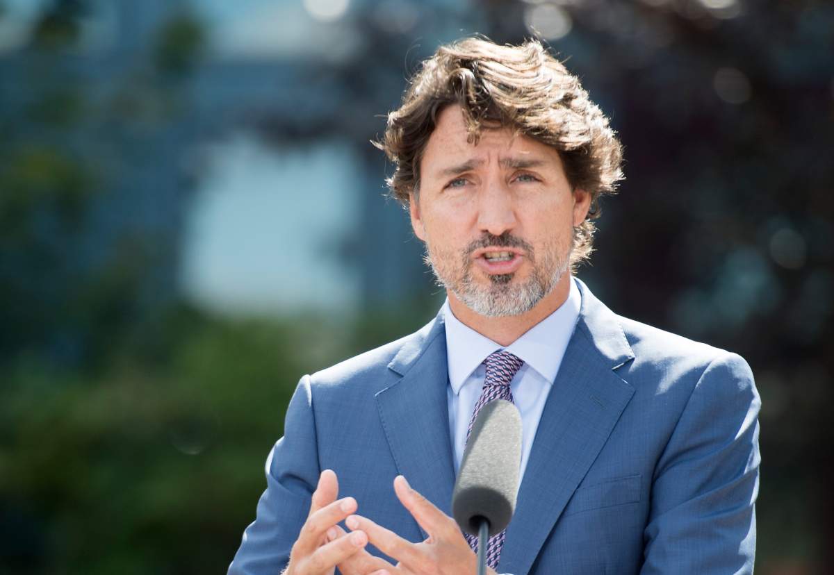Prime Minister Justin Trudeau speaks during a news conference following a visit to the National Research Council of Canada (NRC) Royalmount Human Health Therapeutics Research Centre facility in Montreal, Monday, Aug 31, 2020. THE CANADIAN PRESS IMAGES/Graham Hughes.