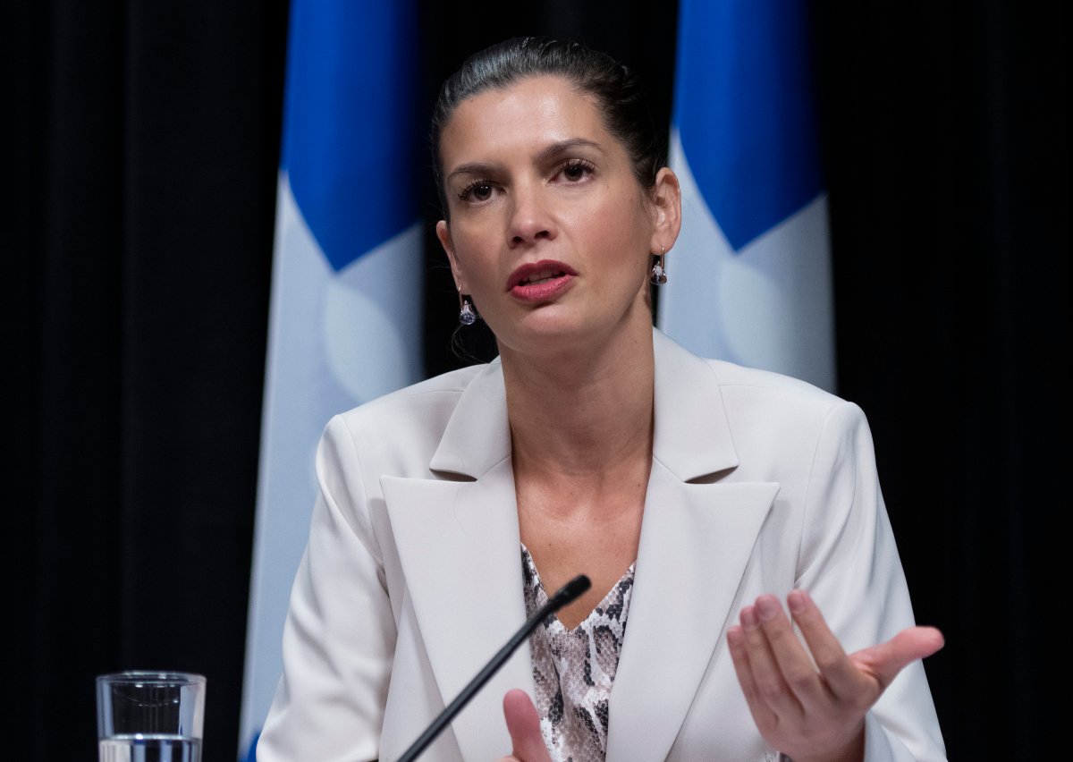 Quebec Deputy Premier and Public Security Minister Genevieve Guilbault speaks at a news conference on the COVID-19 pandemic, Monday, September 21, 2020 at the legislature in Quebec City. 