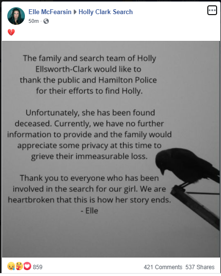 Hamilton Police Identify Remains Of Holly Ellsworth Clark Missing Since January Globalnews Ca - missing investigator roblox
