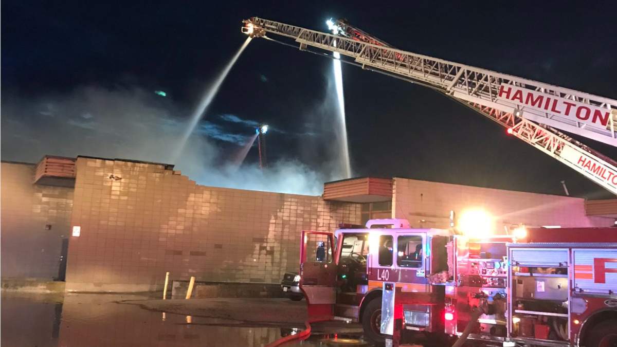 Hamilton Fire battle a blaze at an commercial complex on Wednesday Sept. 30, 2020.