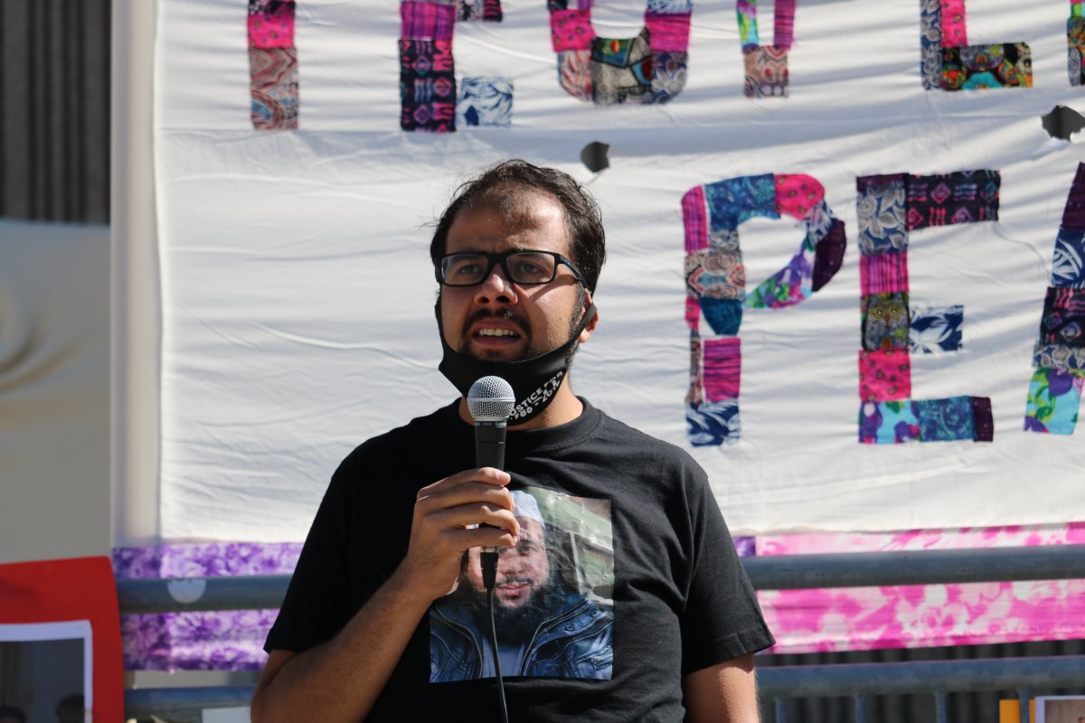 Soleiman Faqiri speaking outside the London Courthouse at the Justice for Soli rally on Saturday, September 19, 2020