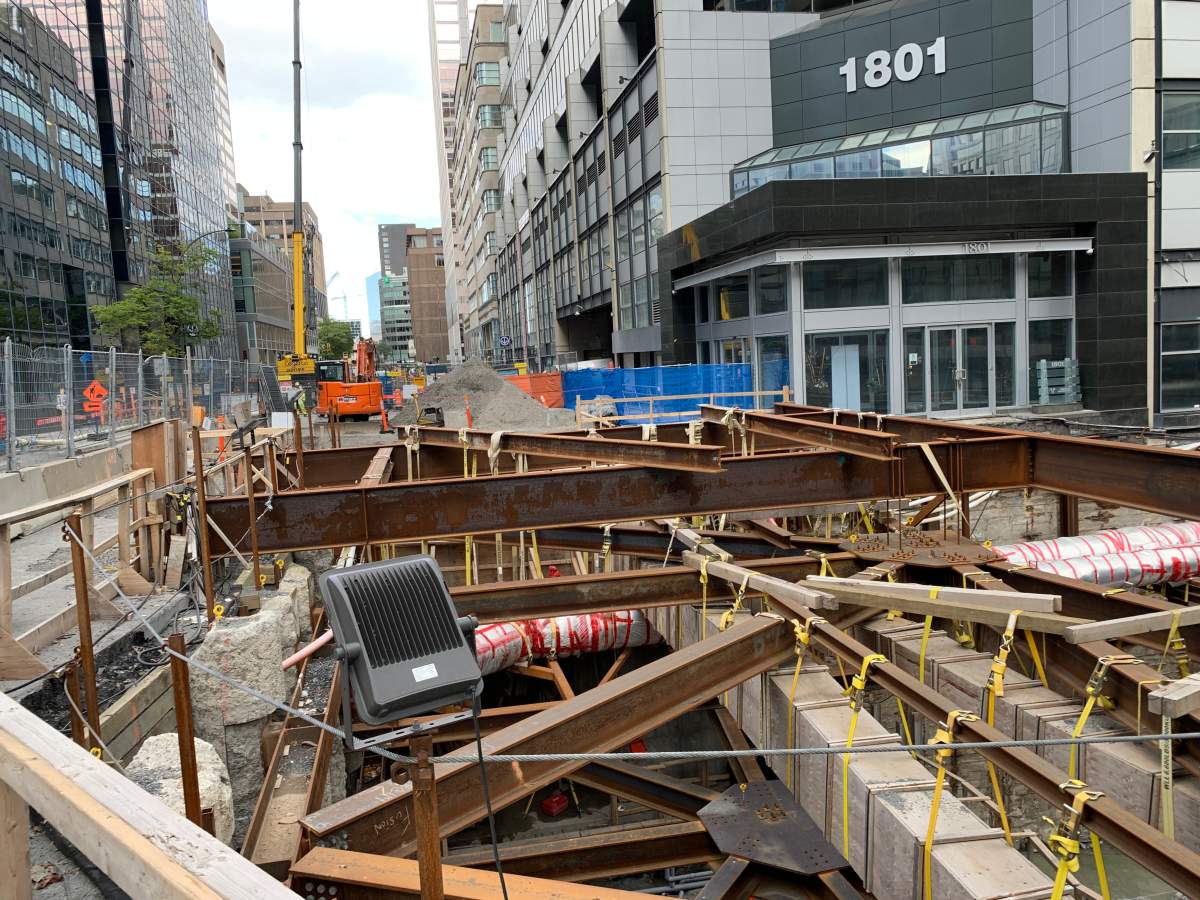 REM construction for a new McGill station in downtown Montreal