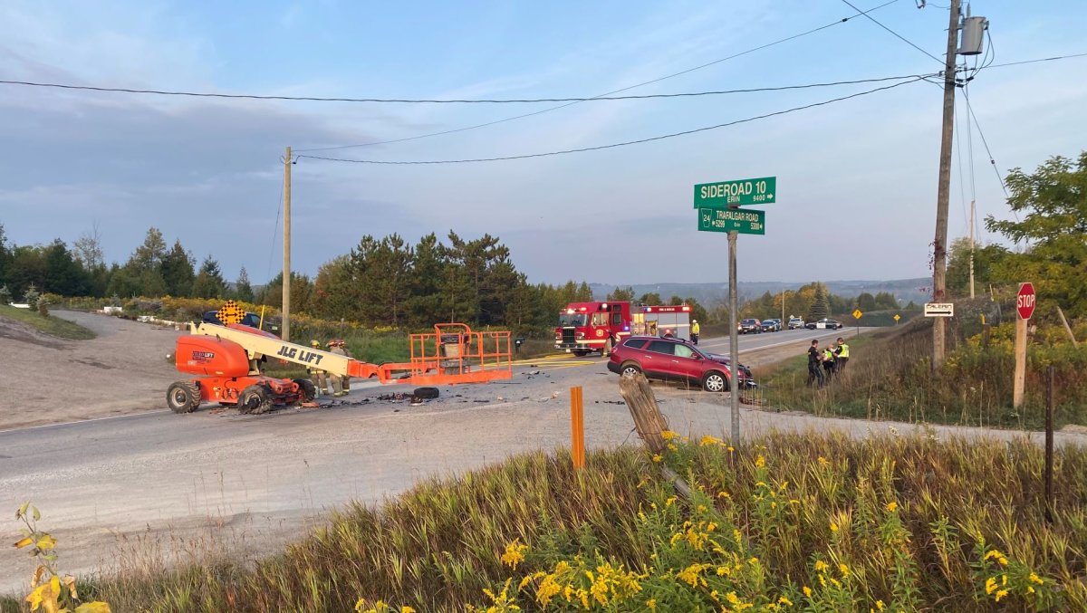 OPP say a man was killed in a crash involving a boom lift in Erin, Ont. 