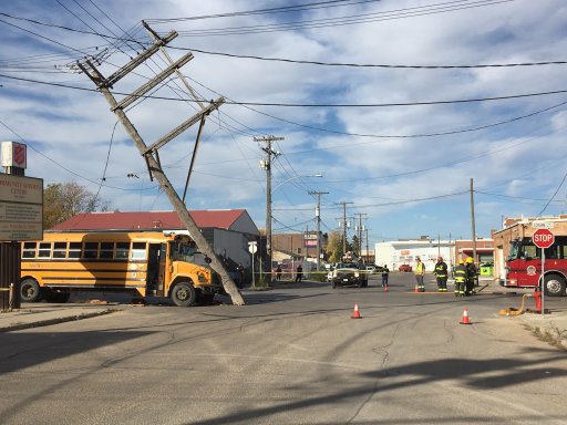 A school bus crashed into a hydro pole in downtown Winnipeg Friday afternoon.