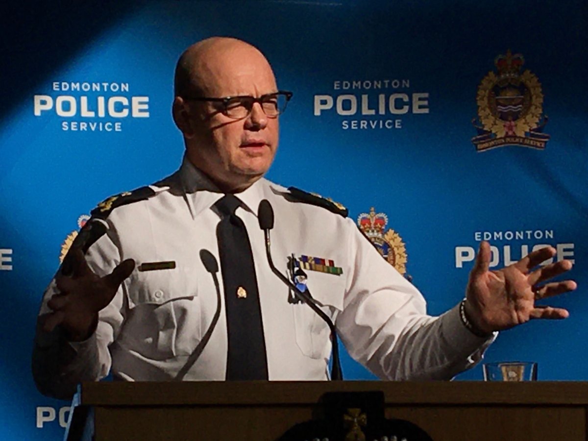 Edmonton Police Chief, Dale McFee speaks to a news conference on racialized and underserved communities.