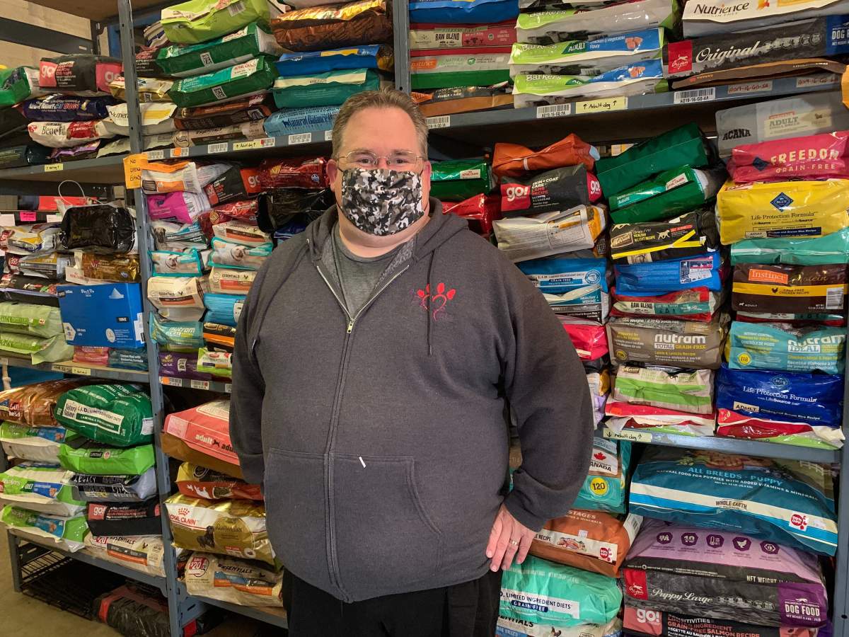 Russ Fontaine, vice president of A Pet’s Pantry Society, stands in his organization’s current location on Sept. 17, 2020.