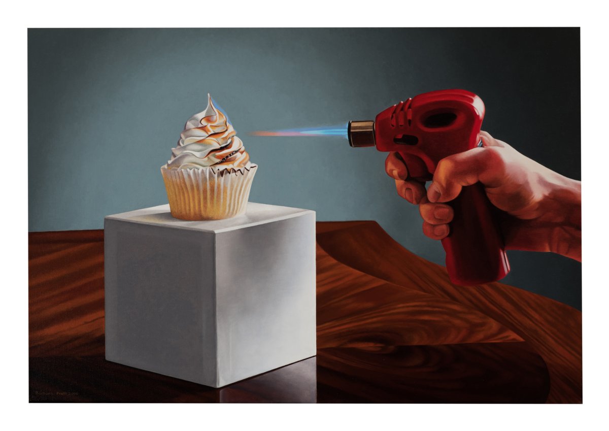 A painting by Barbara Pratt titled "Torching the Cake" is shown in this handout photo. Barbara Pratt painted the works in her new exhibition to honour her mother, Mary Pratt. THE CANADIAN PRESS/HO, Barbara Pratt.