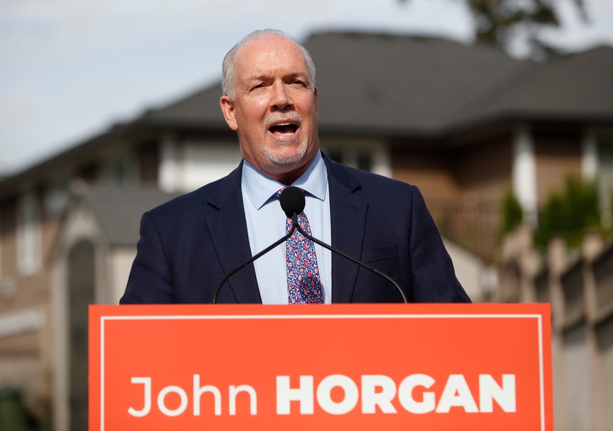 BC NDP Leader John Horgan announces there will be a fall election as he speaks during a press conference in Langford, B.C., on Monday, Sept. 21, 2020.