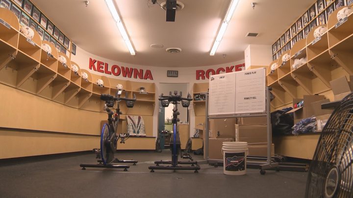 The Kelowna Rockets dressing room sits empty. 
