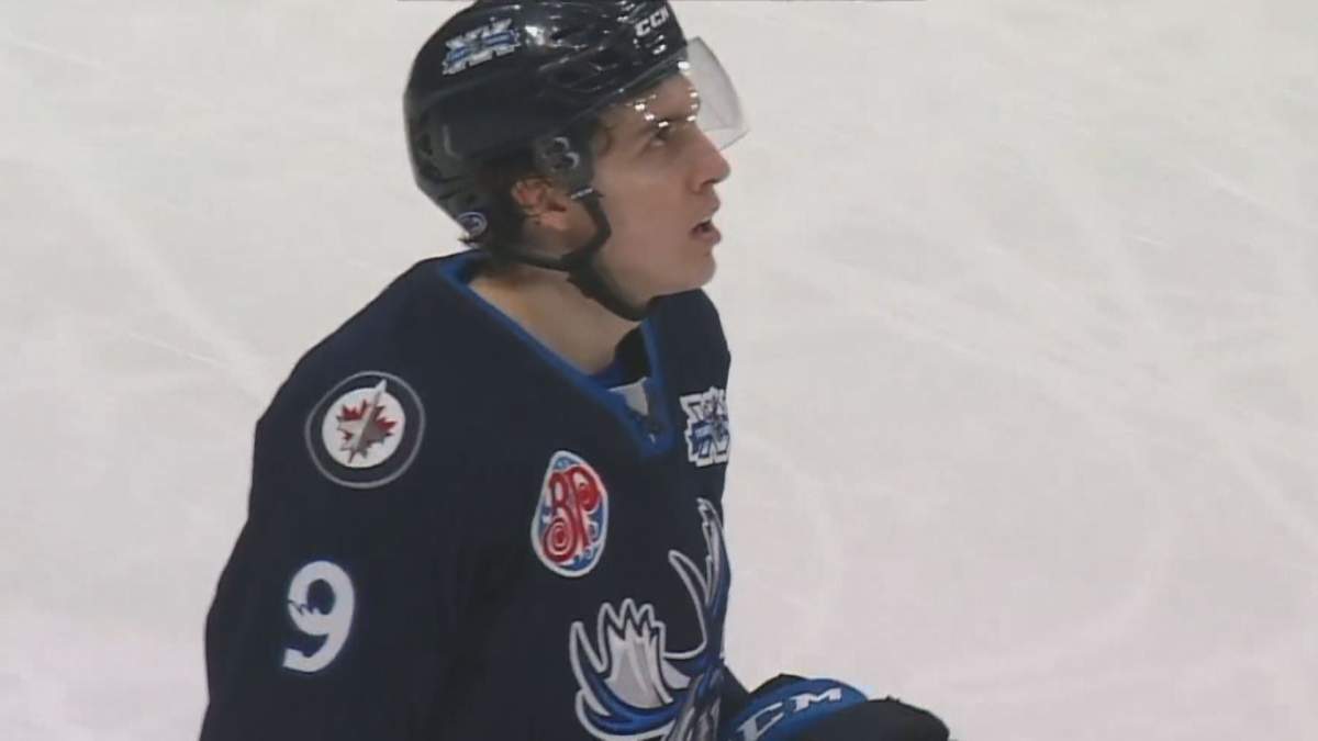 Leon Gawanke with the AHL's Manitoba Moose.