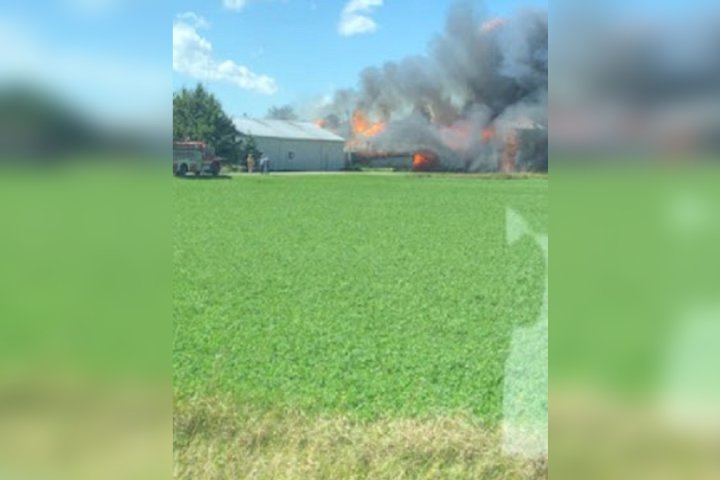 Crews battle barn fire in Mapleton, Ont.: OPP