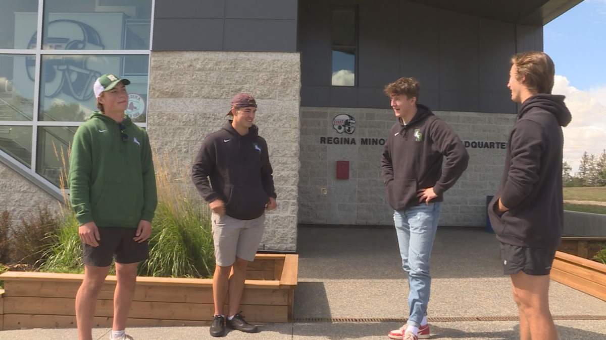 Pictured left to right, Lucas Dakiniewich, Kaeden Brennan, Joe Vogelsang and Ethan Marshall have all committed to the Regina Rams Football program for 2021.