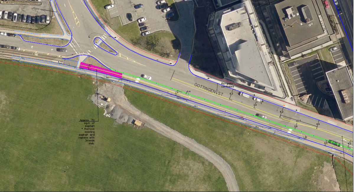 A portion of the protected bike lane that will be installed along Rainnie Drive in Halifax.