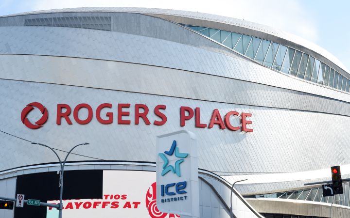 A view of Rogers Place arena and the Ice District in  Edmonton, where the Eastern Conference final is being played. 