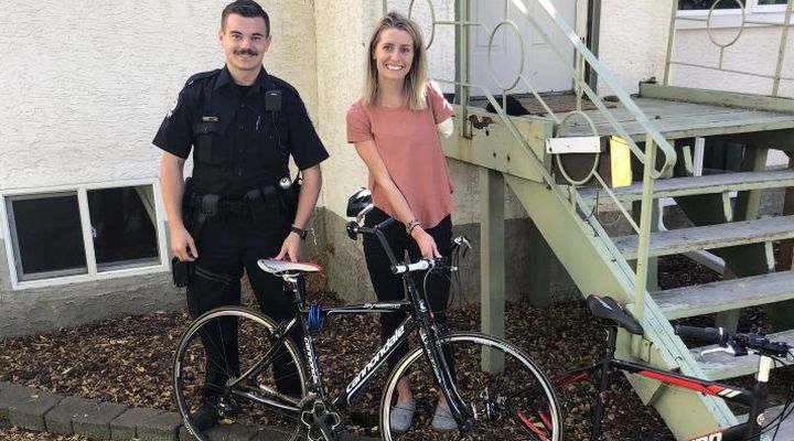 Southwest Division Const. Cody Kendrick returned two stolen bikes to Paralympic athlete Amanda Rummery on Thursday.