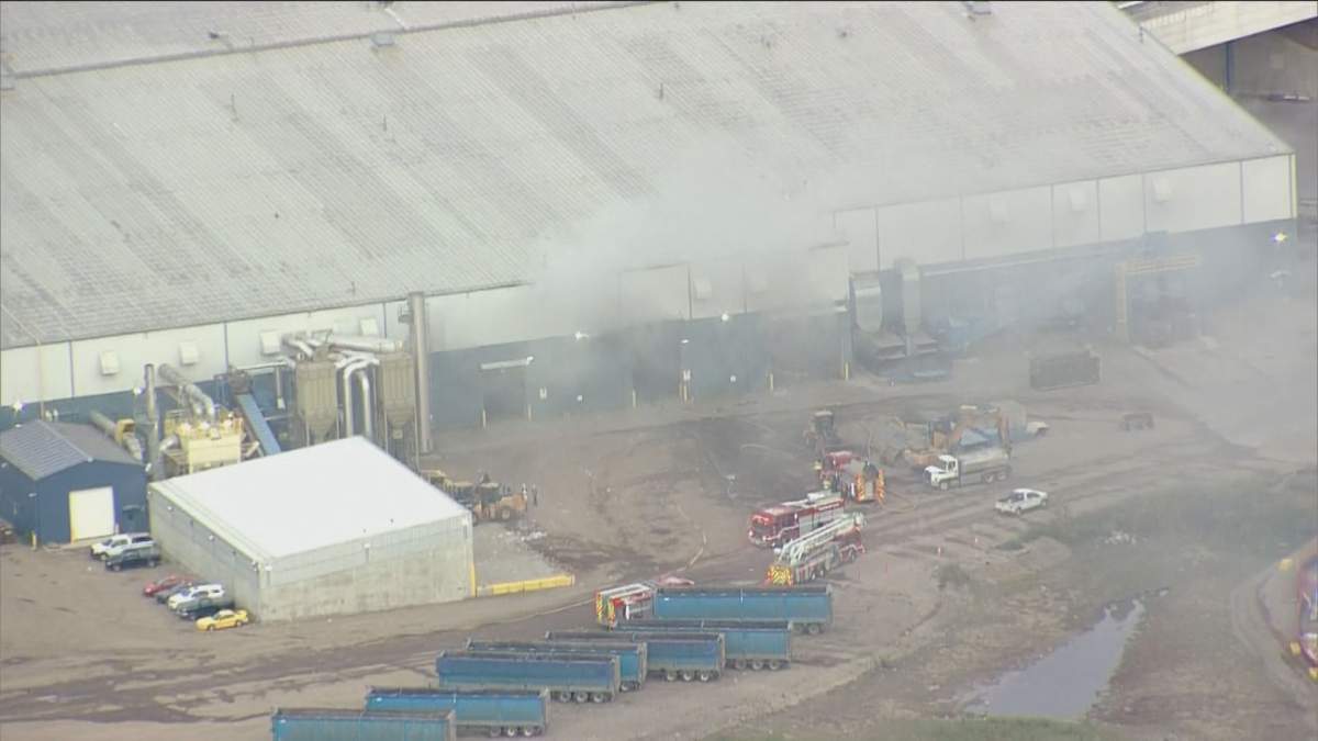 Fire crews battle a blaze at the Edmonton Waste Manage Facility at 250 Aurum Rd. Tuesday, Sept. 22, 2020.