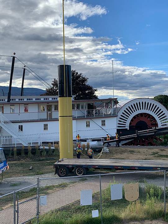 A look at the new smokestack before being installed on the S.S. Sicamous on Wednesday morning.