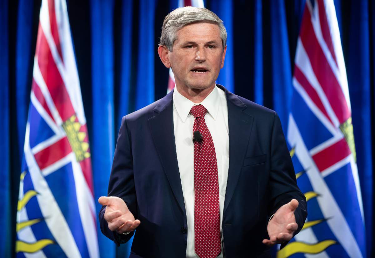 B.C. Liberal Leader Andrew Wilkinson responds to the B.C. NDP government’s $1.5 billion COVID-19 economic recovery plan, in Burnaby, B.C., on Sept. 17, 2020.