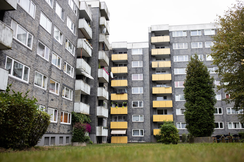 The apartment building where five children were found dead is shown in Solingen, Germany, on Sept. 3, 2020.