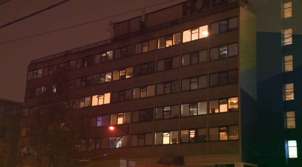 The former Biltmore Hotel on Kingsway, now operating as a supportive housing facility, was the scene of a fire that broke out in a sixth floor suite Thursday night.