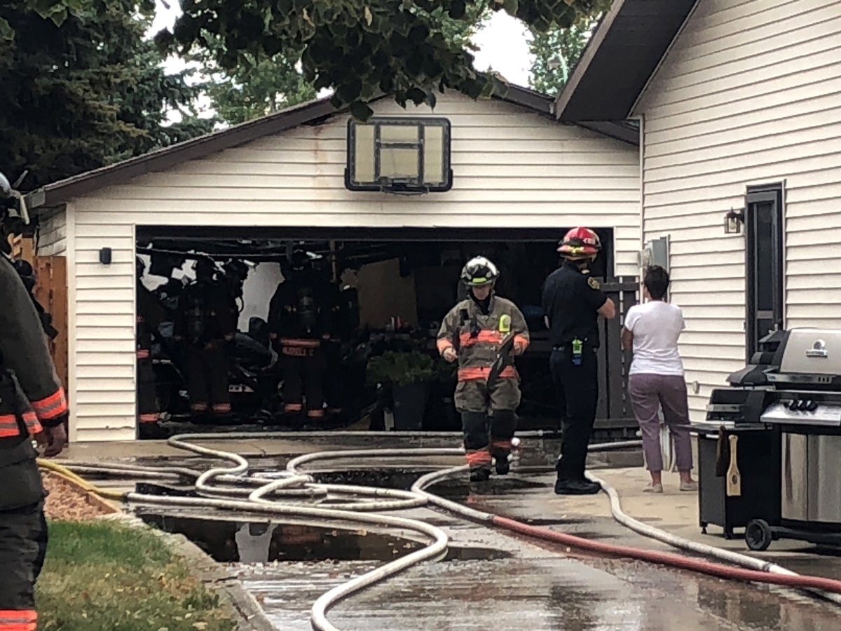 Saskatoon firefighters extinguished a garage fire in the 300 block of Bowman Crescent on Saturday afternoon.