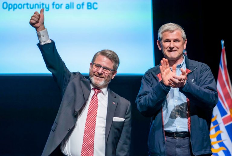 BC Liberal candidate Bruce Banman and BC Liberal leader Andrew Wilkinson. 