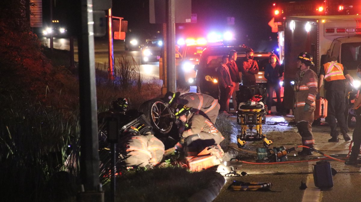 First responders at the scene of a fatal one-vehicle crash early Sunday morning. 