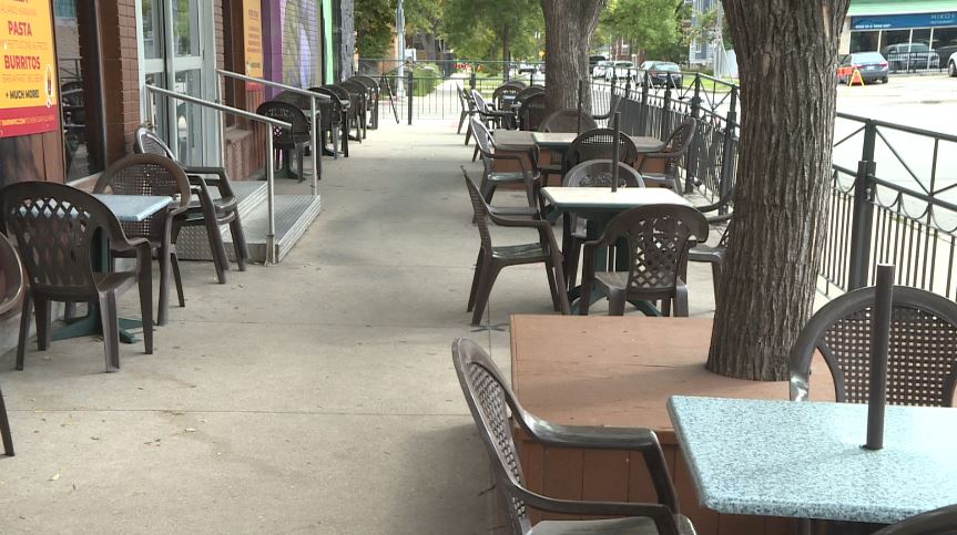 The patio outside Bar Italia on Corydon Avenue on the afternoon of Labour Day.
