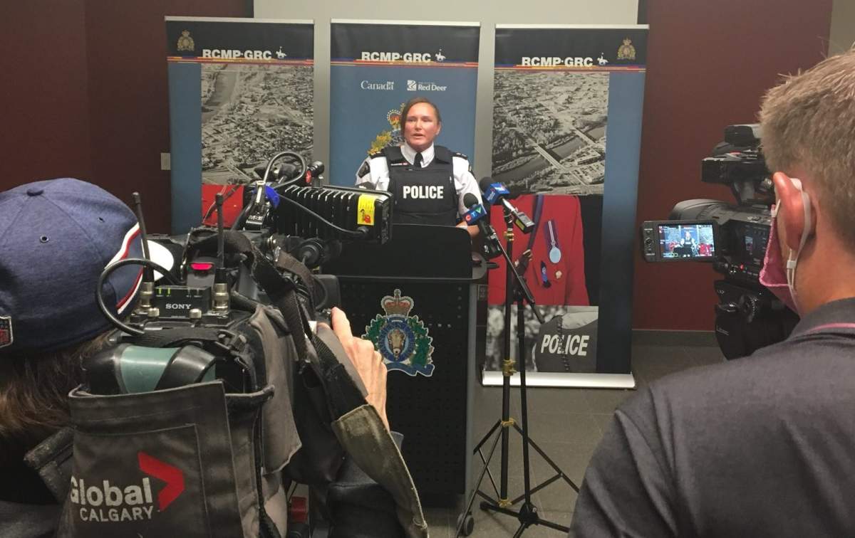 Red Deer RCMP address the media on Tuesday, Sept. 22, 2020 regarding violence from counter-protesters at a recent anti-racism rally.