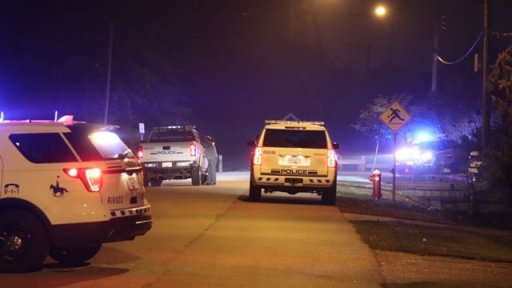 Richmond RCMP on the scene of a burned-out vehicle found abandoned on a farmer’s field near Kartner Road and Westminster Highway Wednesday night.