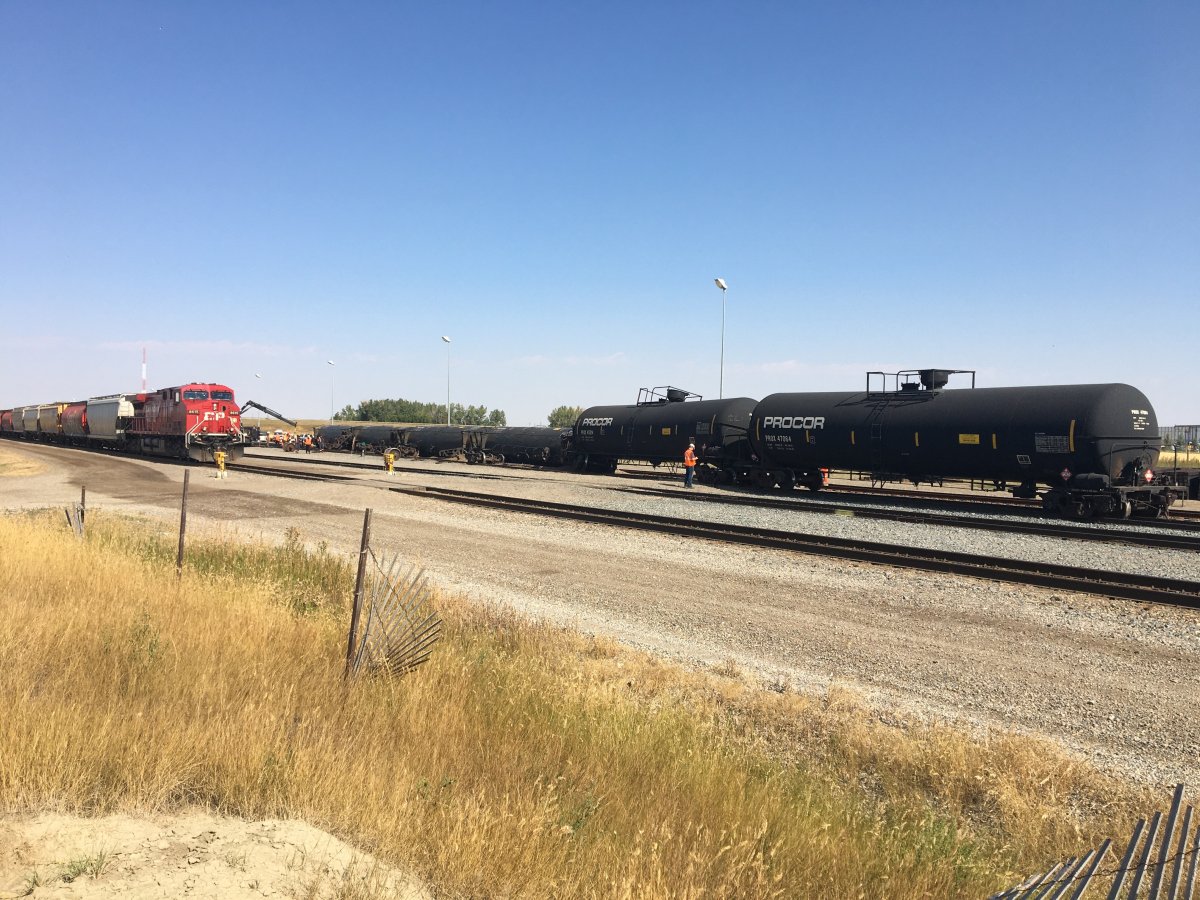A CP train derailed at the Kipp Rail Yard on Saturday, Sept. 5, 2020.