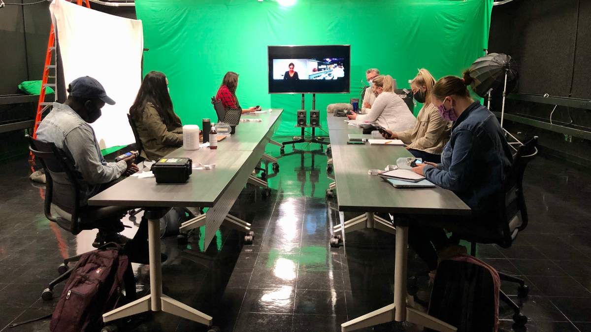 A reduced class of seven students attend the first broadcast lab at the University of Regina Journalism School for Fall 2020