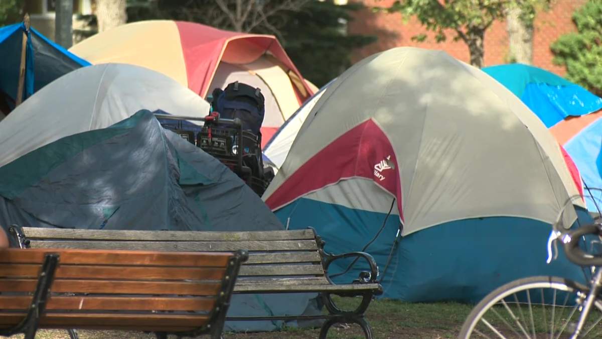 A homeless encampment in Wilbert McIntyre Park in Edmonton's Old Strathcona. Sept. 17, 2020.