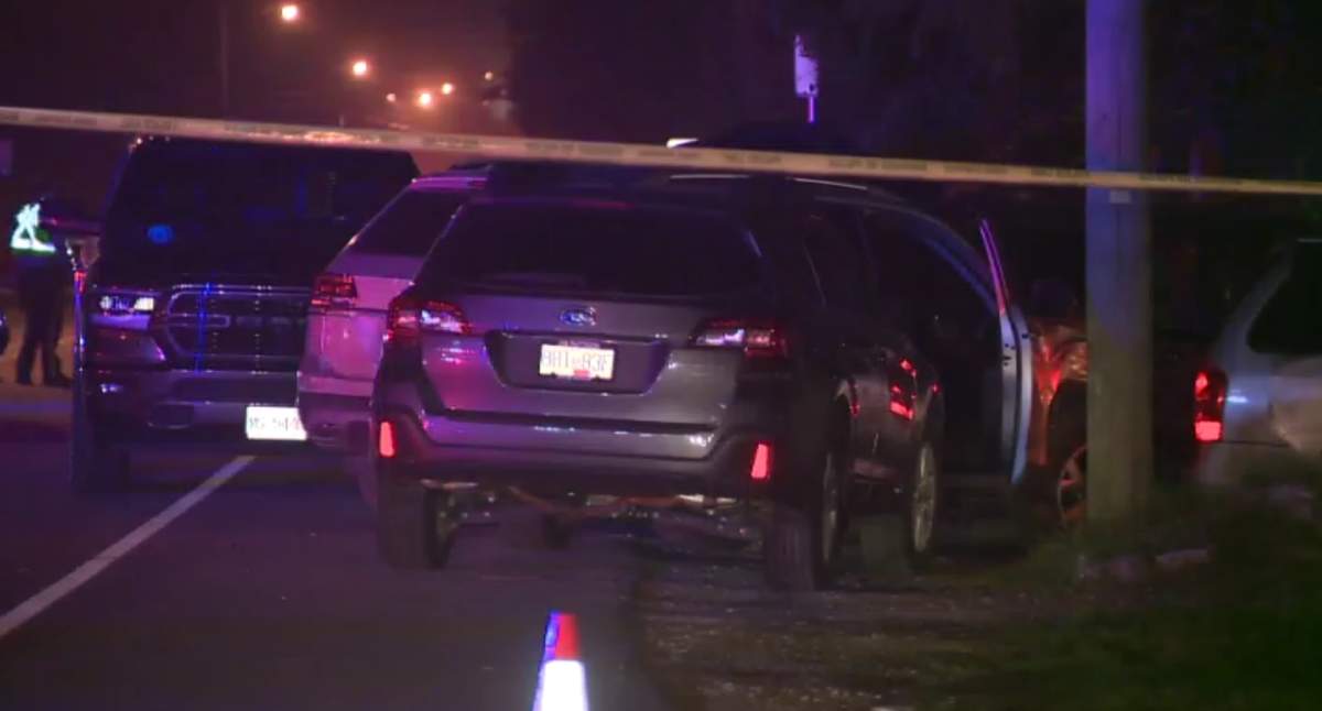 Police in Langley at the scene of an officer-involved shooting Wednesday evening that resulted in one male suspect shot in the leg, and the alleged ramming of a police vehicle into the suspect vehicle.